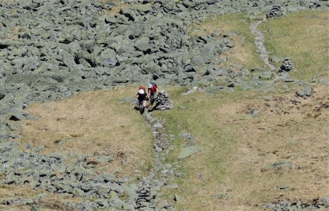 Two hikers on the Appalachian Trail on Mt Washington, NH