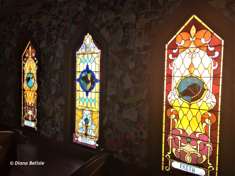Stained glass windows in Dog Chapel, near St Johnsbury, VT