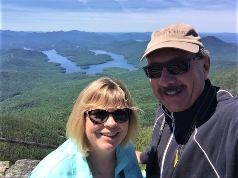 Diana and Jim on Whiteface Mountain, with Lake Placid in the background